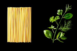 Graphic pasta and basil food - Diana Miller